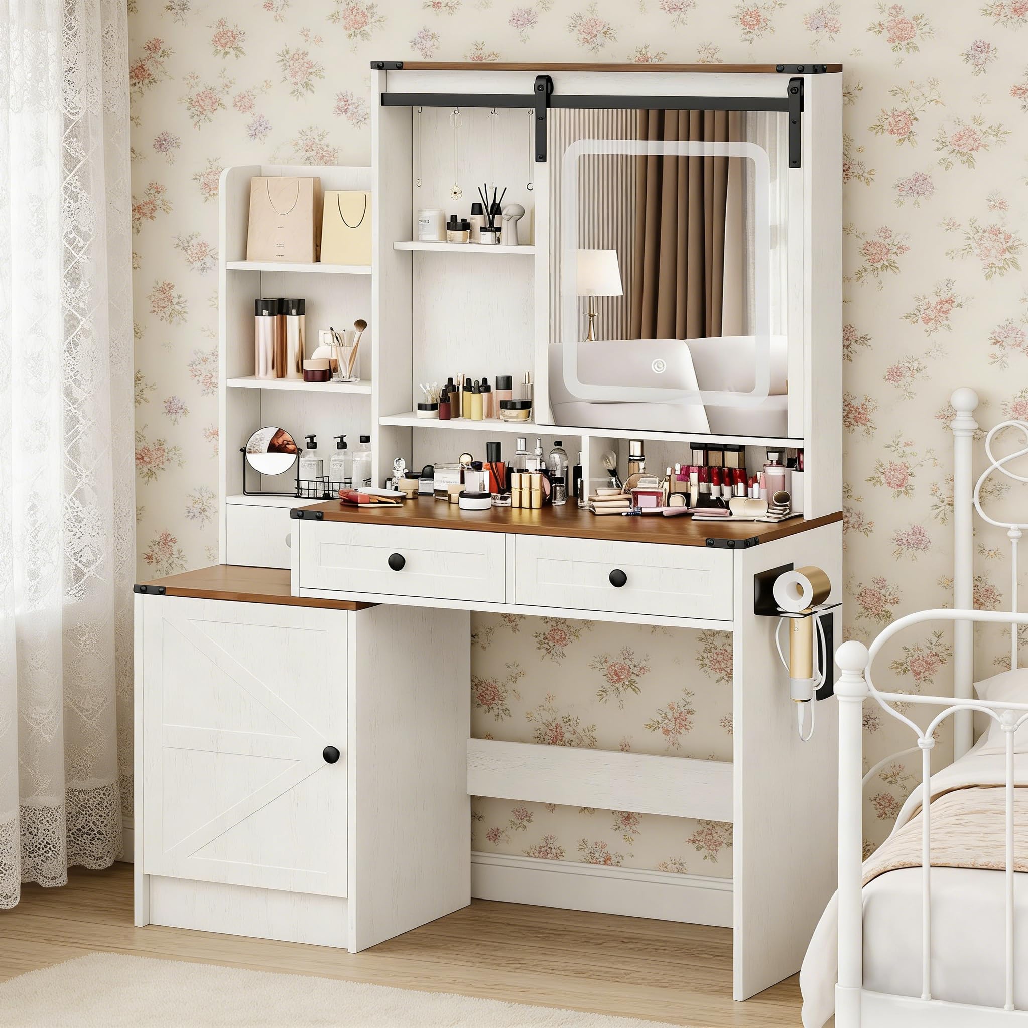 Amazon.com: YBXGO Farmhouse Vanity Desk with Mirror and Light